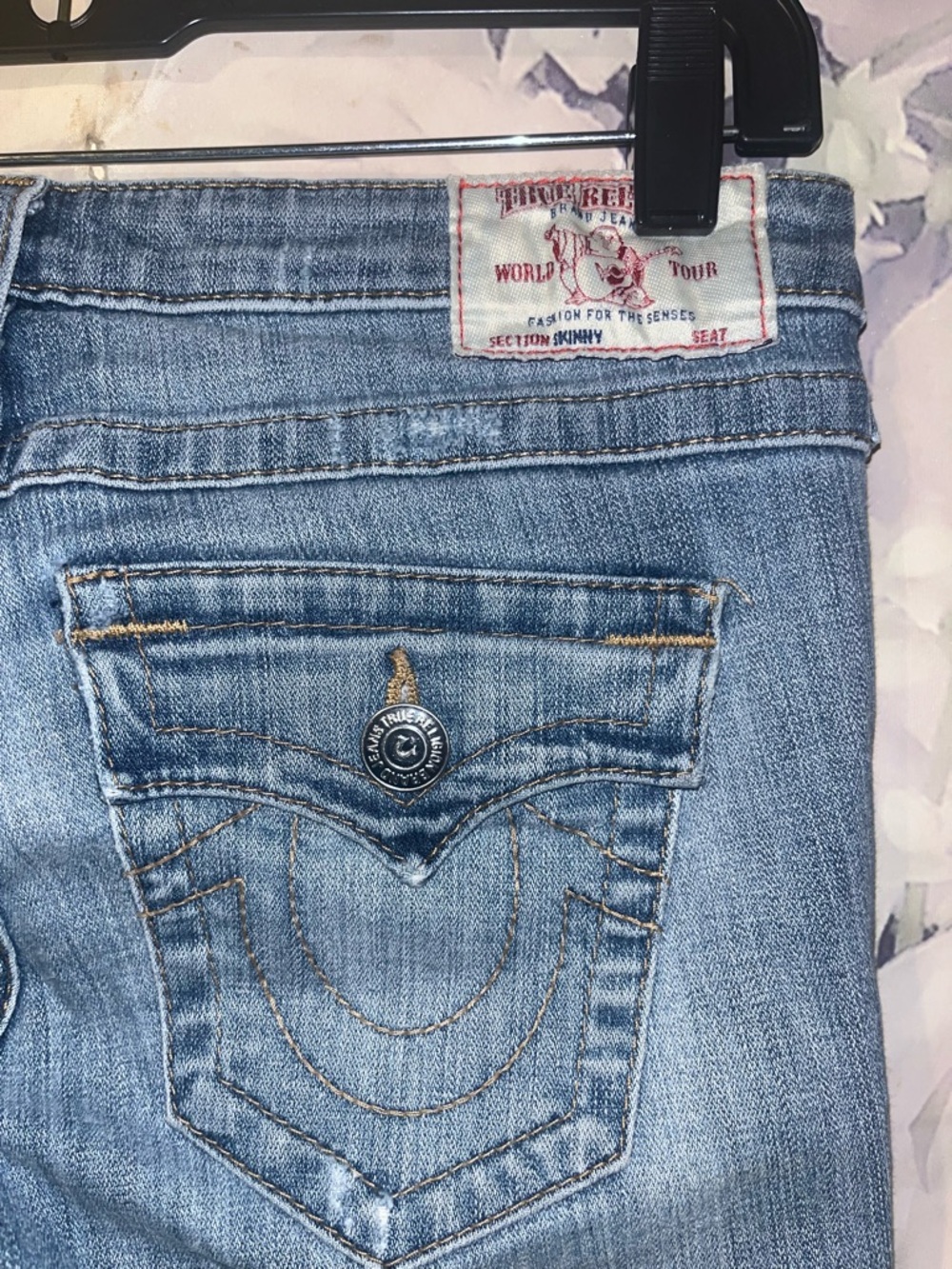 True Religion Jeans Womens 28 Curvy Skinny With Flap Light Wash Denim Ripped y2k - Picture 4 of 6